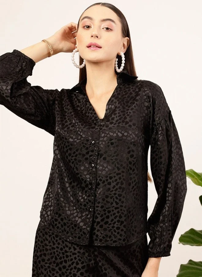 STREET 9 Black Abstract Printed Casual Shirt for Women