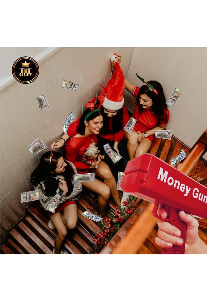 Super Money Guns Christmas Day Playing Spary Money Gun Make it Rain Toy Gun, Gun Fake Bill Dispenser Money Shooter Toy (Christmas Red) - Image 2