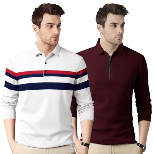 Noble Monk Men's Regular Fit Polo T Shirt |Full Sleeves |Collar Tshirts | Casual T-Shirt for Men - Image 1