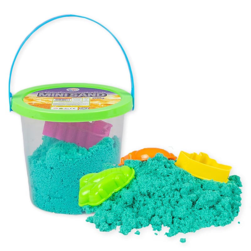 RATNA'S رمل ميني 200 جرام لون أخضر للأطفال مع قوالب متنوعة - مجموعة ألعاب رملية، ألعاب طين رملية ناعمة للأولاد والبنات - Image 1