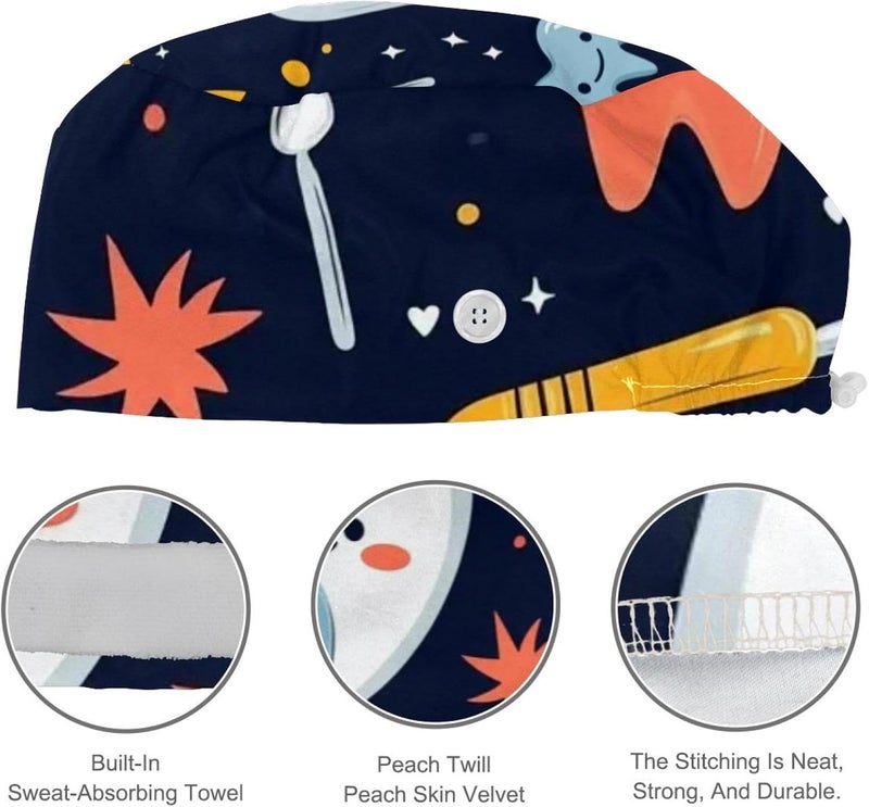 Adjustable Working Cap, 4 Packs Cute Teeth Working Hat Sweatband for Women & Men, One Size - Image 4