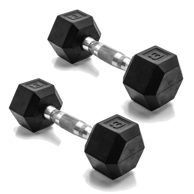 CAP 8 LB Rubber Coated Hex Dumbbell Hand Weight - Pair | Chrome Handle - Image 1
