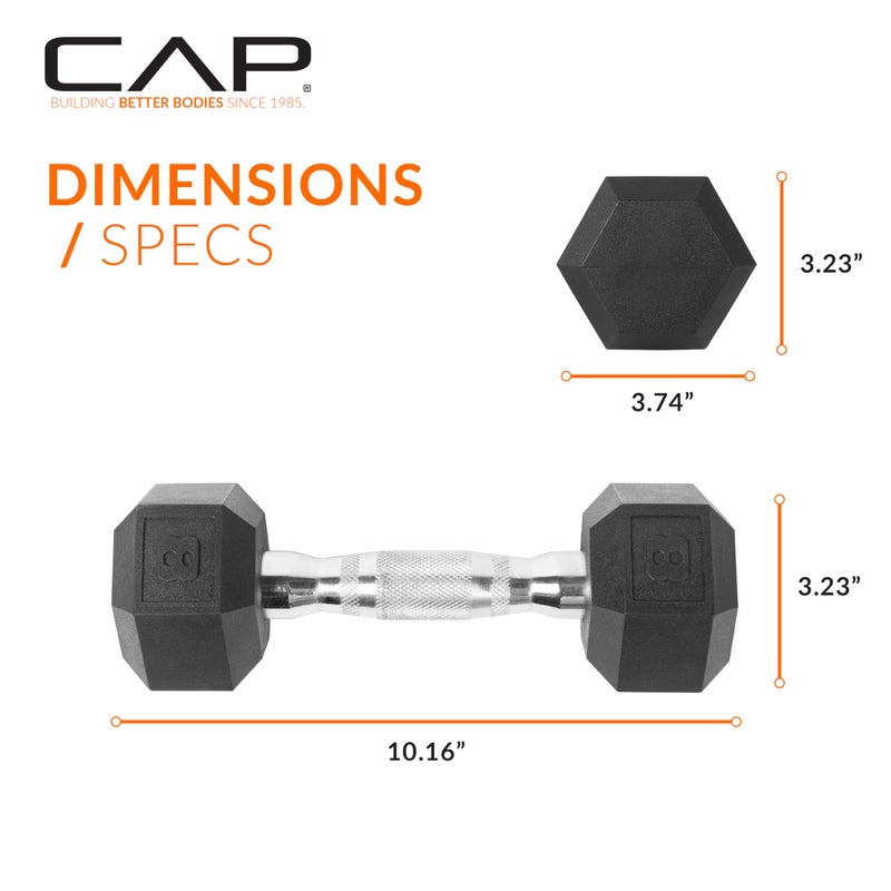 CAP 8 LB Rubber Coated Hex Dumbbell Hand Weight - Pair | Chrome Handle - Image 4