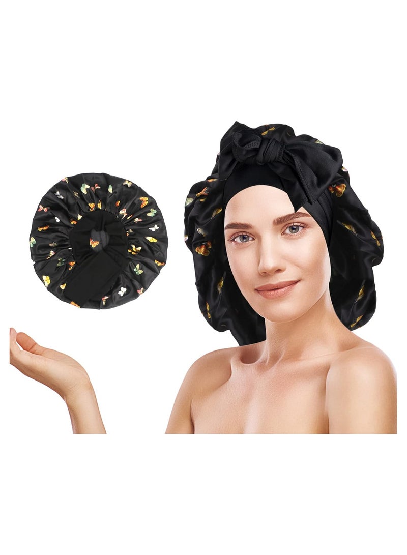 SYOSI Silk Sleep Cap Bonnet Satin Bonnet Hair Bonnets with Elastic Soft Band Big Bonnet for Curly Hair Hair Bonnet Silk Hair Wrap for Sleeping Night Sleep Cap for Women - Image 1