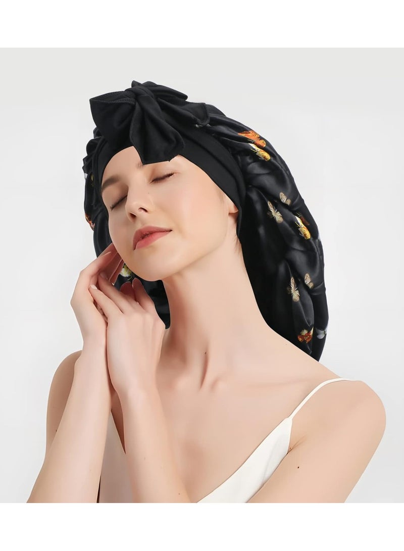 SYOSI Silk Sleep Cap Bonnet Satin Bonnet Hair Bonnets with Elastic Soft Band Big Bonnet for Curly Hair Hair Bonnet Silk Hair Wrap for Sleeping Night Sleep Cap for Women - Image 2