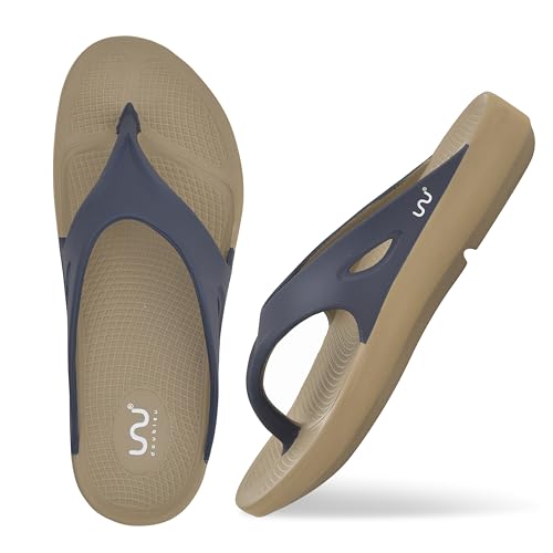 doubleu Recovery Slipper|Soft Doctor Anti-Skid Slipper for Men|Painted Classic|Slides, Flip-Flops, Chappals (7,Khaki+Blue) - Image 2