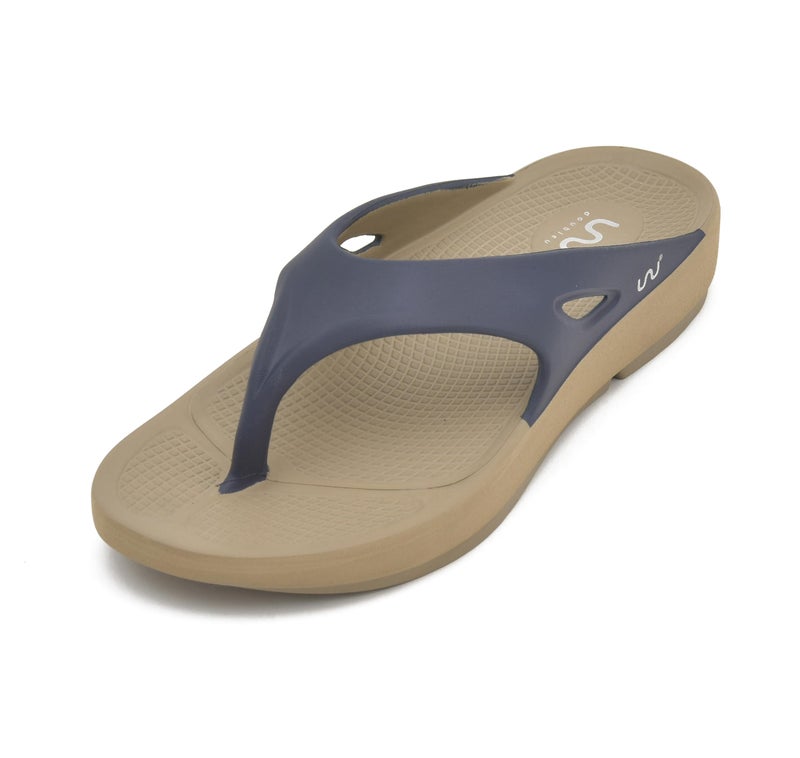 doubleu Recovery Slipper|Soft Doctor Anti-Skid Slipper for Men|Painted Classic|Slides, Flip-Flops, Chappals (7,Khaki+Blue) - Image 1