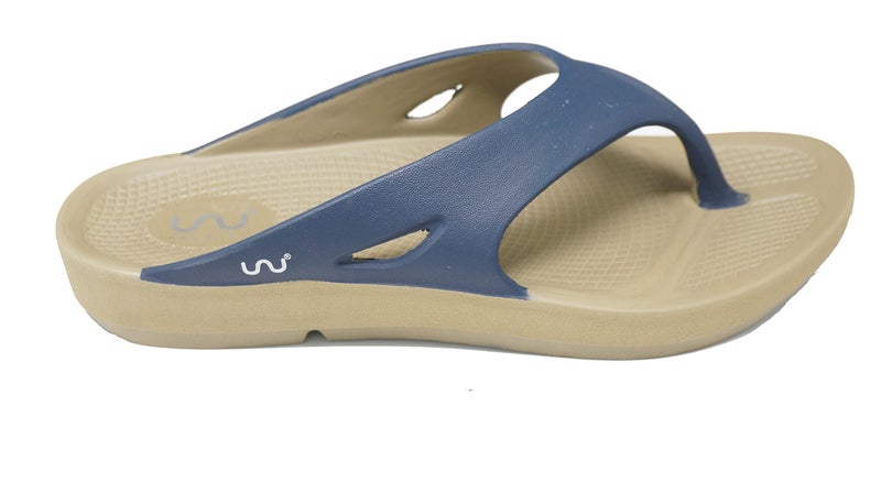 doubleu Recovery Slipper|Soft Doctor Anti-Skid Slipper for Men|Painted Classic|Slides, Flip-Flops, Chappals (7,Khaki+Blue) - Image 5