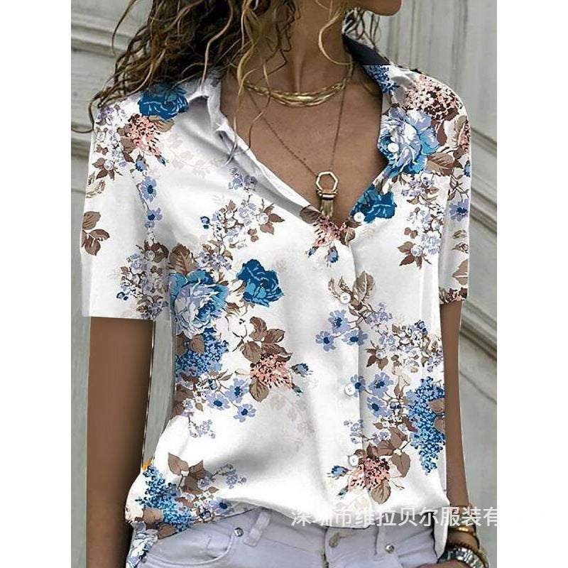 Women's Floral Print Short Sleeve Shirt - Image 4