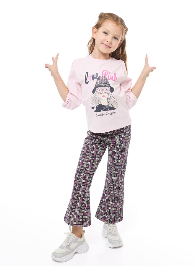 Victor And Jane Girls Glitter Graphic Top and Flared Leggings Set - Image 1