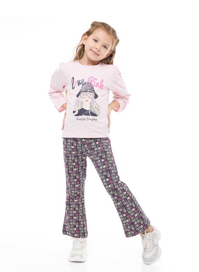 Victor And Jane Girls Glitter Graphic Top and Flared Leggings Set - Image 2