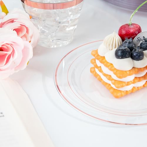 GATHER 350PCS Rose Gold Plastic Plates - Disposable Rose Gold Dinnerware Includes 100 Clear Rose Golds Rimmed Plastic Plates, 150 Silverware, 50 Napkins, 50 Cups for Party, Wedding - Image 5