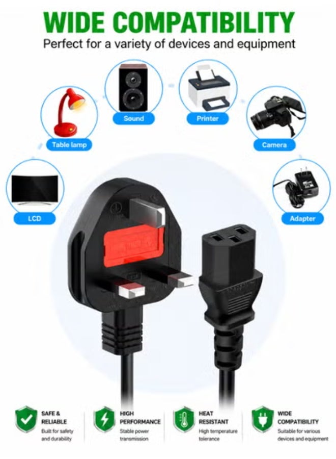 Eworld Power Cable 1.5M – High-Quality 13A Pure Copper Plug Wire with Protection Fuse, IEC C13 – Compatible with Computers, Monitors, Printers, TVs, UPS & More - Image 5