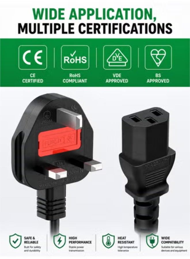 Eworld Power Cable 1.5M – High-Quality 13A Pure Copper Plug Wire with Protection Fuse, IEC C13 – Compatible with Computers, Monitors, Printers, TVs, UPS & More - Image 4