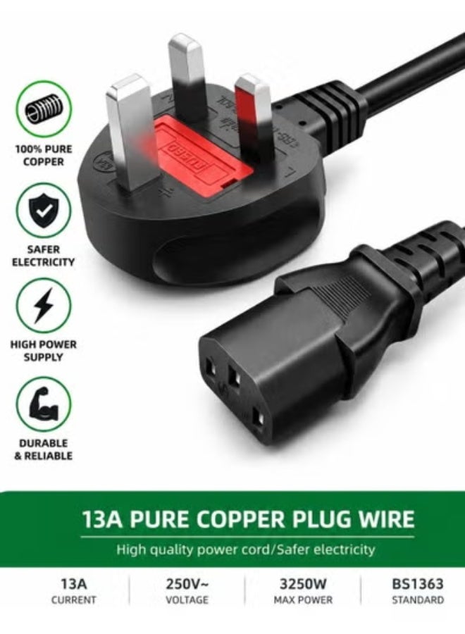 Eworld Power Cable 1.5M – High-Quality 13A Pure Copper Plug Wire with Protection Fuse, IEC C13 – Compatible with Computers, Monitors, Printers, TVs, UPS & More - Image 3