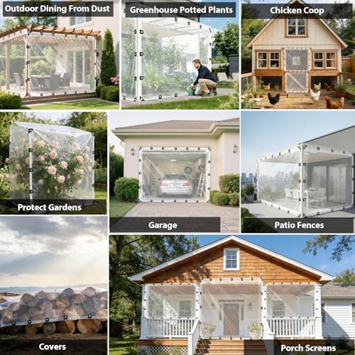 LC&QS 10x12ft Clear Tarp with Grommets, Upgraded Edge Heat Fused Tear Resistant Clear Heavy Duty Tarps, Clear Vinyl Tarps for Patio Fencing, Rain, Wind, Cold, Chicken Coops,and More（Windproof Rope） - Image 2