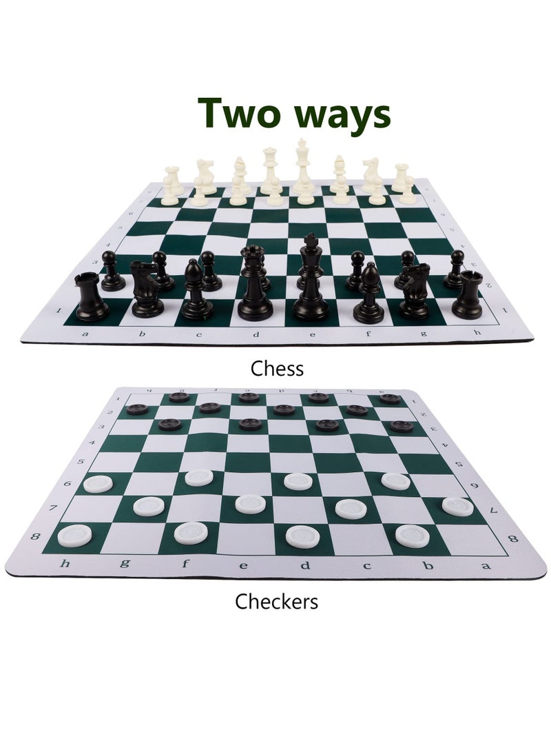 Portable Chess  Checkers Set, 2 in 1 Travel Board Games for Kids and Adults, Folding Roll up Chess Game Sets,Tournament Thick Mousepad Mat with Storage Bag - Image 2