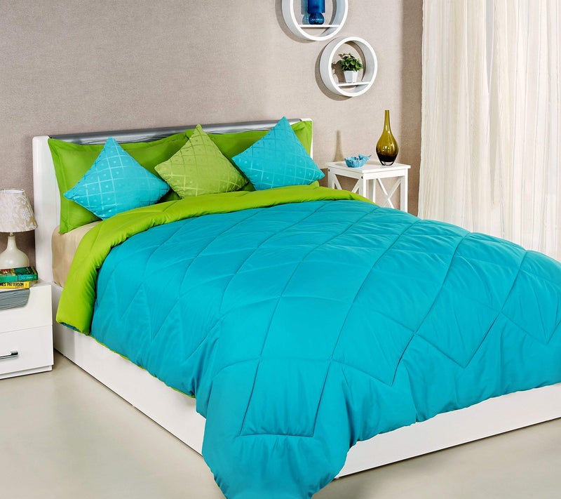 SHOPINGTRADE - Cotton Reversible Comforter, Double Bed ( Sky Blue & Green, 200 GSM) - Image 2