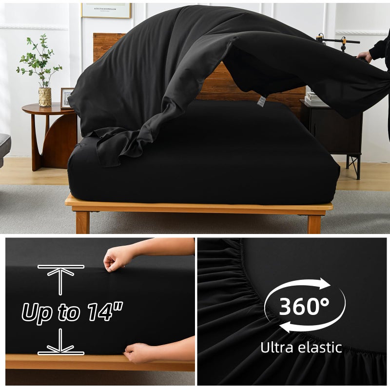 Luxudecor Black Comforter Set King Size, 7 Pieces Stripe Geometric Bed in a Bag, Geometric Comforter and Sheet Set, Soft Microfiber Complete Bedding Sets for All Seasons - Image 3