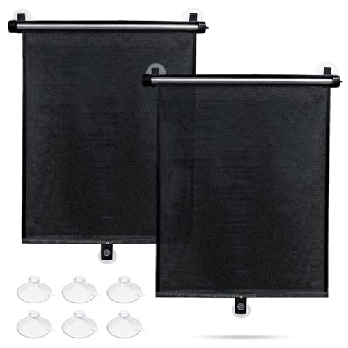 Sfee Car Window Shade for Side Windows 2 Pack Sun Shade Retractable for Car Blocks Heat and UV Rays Glare Protection Roller Sunshade Visor for Baby Kids Pets Passengers - Image 1