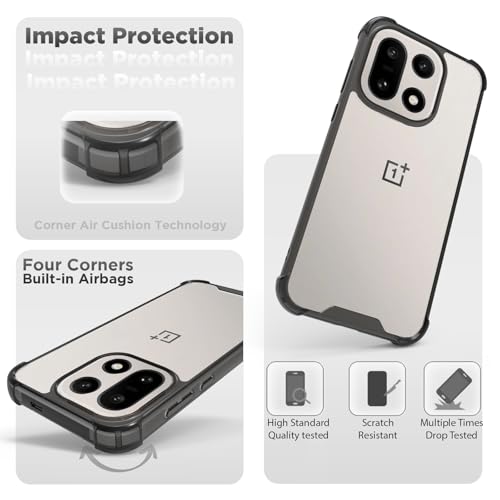 RIGGEAR Shockproof Clear Hybrid Airbag Armor Back Cover Case Compatible with OnePlus 15 5G (Clear-Black TPU Bumper with Transparent PC) - Image 3
