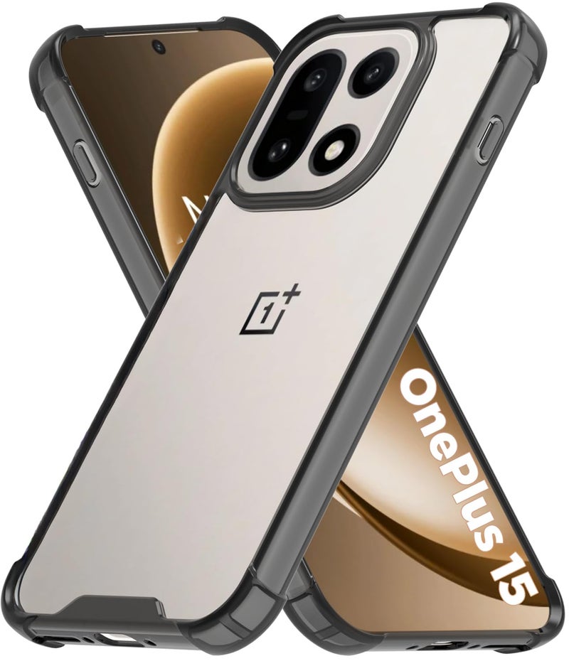 RIGGEAR Shockproof Clear Hybrid Airbag Armor Back Cover Case Compatible with OnePlus 15 5G (Clear-Black TPU Bumper with Transparent PC) - Image 1