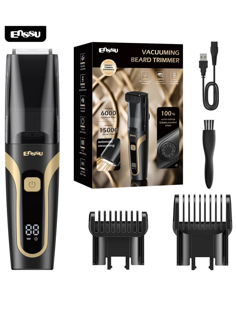 Enssu Vacuum Beard Trimmer for Men | Cordless Hair & Beard Trimmer with Vacuum | LCD Battery Display | IPX7 Waterproof | Adjustable 1–20mm Comb | Type-C Rechargeable Grooming Trimmer