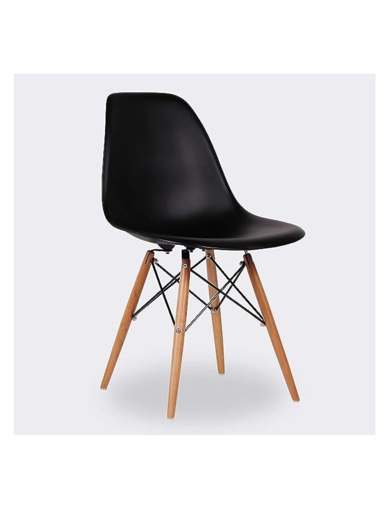 ECVV ECVV Dining Style Side Chair With Natural Wood Legs Eiffel Dining Room Chair Lounge Chair Eiffel Legged Base Molded Plastic Seat Shell Top Side Chairs |BLACK|  - Image 1