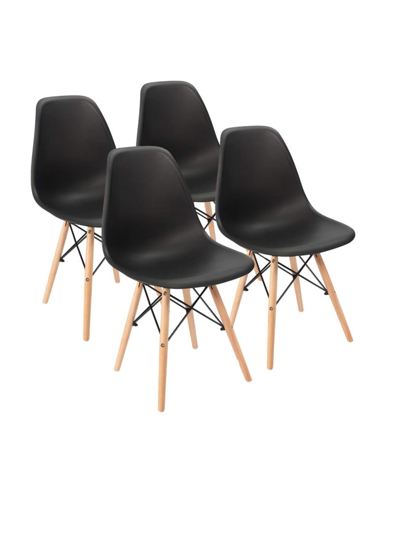 ECVV ECVV Dining Style Side Chair With Natural Wood Legs Eiffel Dining Room Chair Lounge Chair Eiffel Legged Base Molded Plastic Seat Shell Top Side Chairs |BLACK|  - Image 2