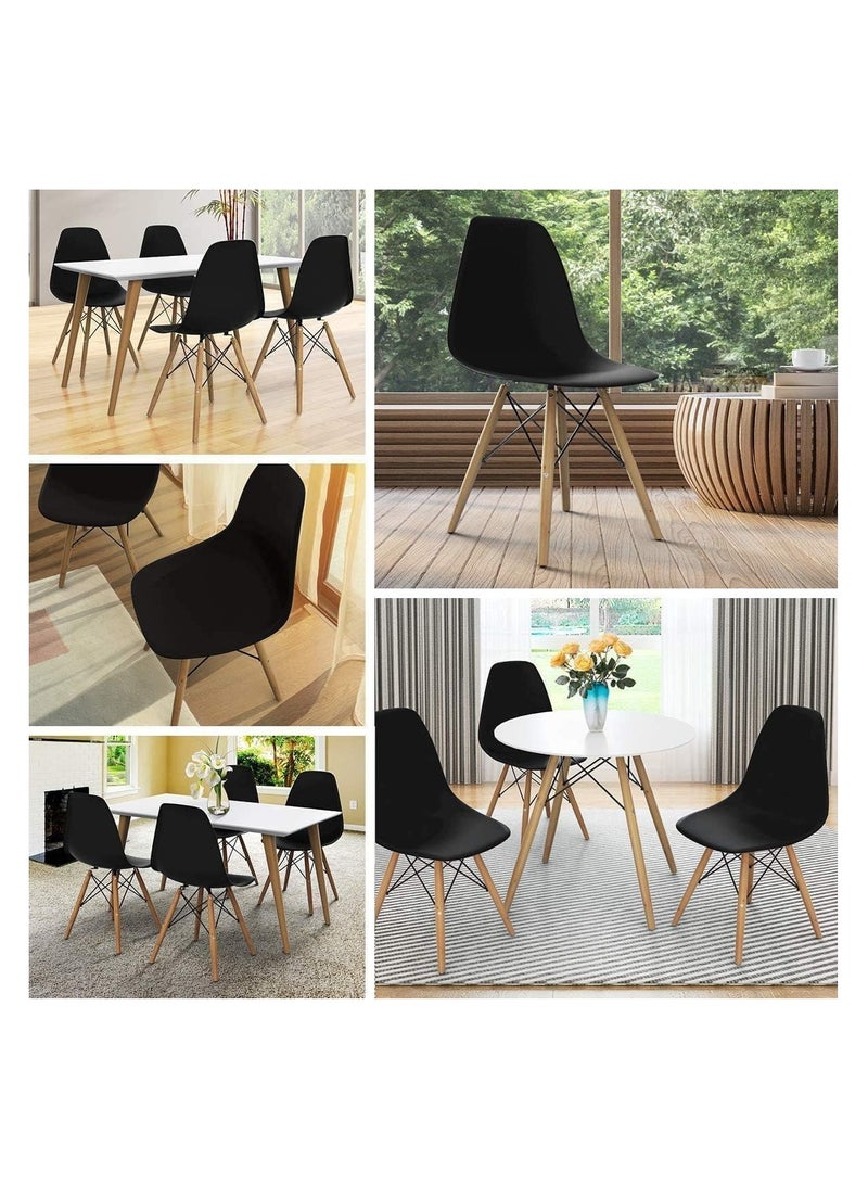 ECVV ECVV Dining Style Side Chair With Natural Wood Legs Eiffel Dining Room Chair Lounge Chair Eiffel Legged Base Molded Plastic Seat Shell Top Side Chairs |BLACK|  - Image 4