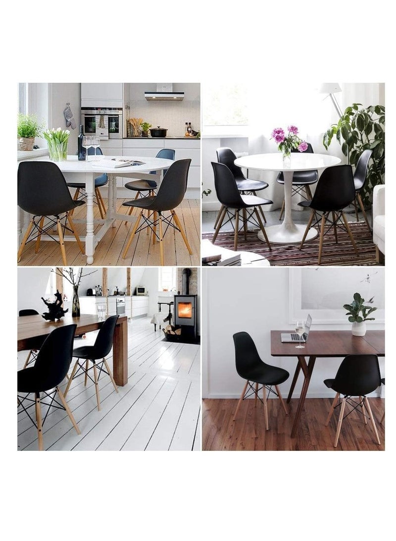 ECVV ECVV Dining Style Side Chair With Natural Wood Legs Eiffel Dining Room Chair Lounge Chair Eiffel Legged Base Molded Plastic Seat Shell Top Side Chairs |BLACK|  - Image 5