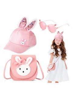 Excefore Girls Handbag Set, 3 Pcs Cute Rabbit Girls' Shoulder Bags with Adjustable Strap, Leather Crossbody Bag Bunny Hats Kids Bunny Cartoon Sunglasses with Rabbit Ears, Children Toddlers Gift Pink  - Image 1