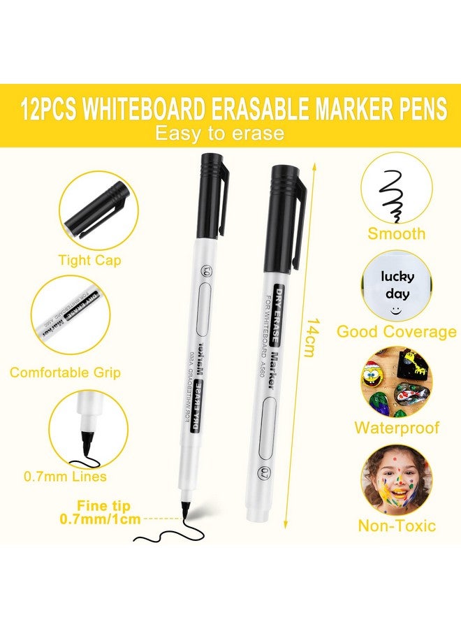Sibba Black Dry Erase Markers Ultra Fine Tip, Pack Of 12, 0.7Mm, White Board Markers For School,Office,Home,Or Planning Dry Erase Board - Image 2