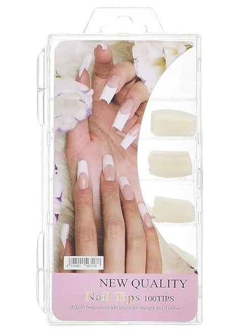 White acrylic nails in a pack of 100, full coverage in 10 sizes