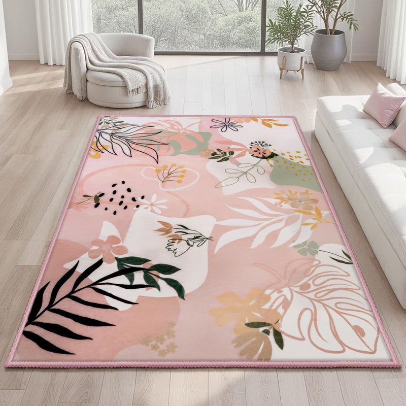 Joiedomi 5x7 Area Rugs for Living Room Non-Slip Washable Rug with Rubber Backing Large Soft Art Floral Carpet for Bedroom Kids Nursery Dining Room (Pink) - Image 1