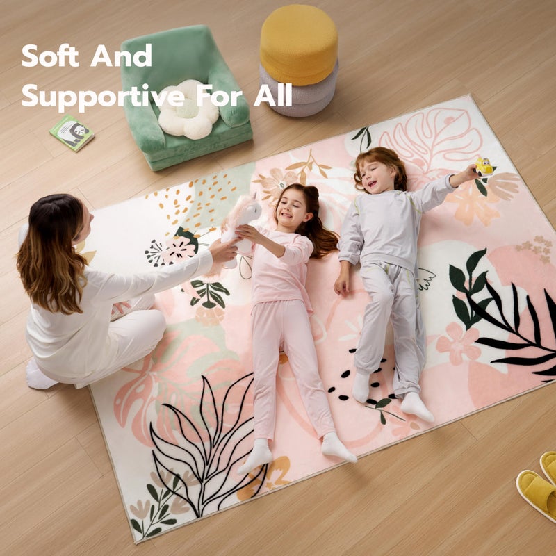 Joiedomi 5x7 Area Rugs for Living Room Non-Slip Washable Rug with Rubber Backing Large Soft Art Floral Carpet for Bedroom Kids Nursery Dining Room (Pink) - Image 3