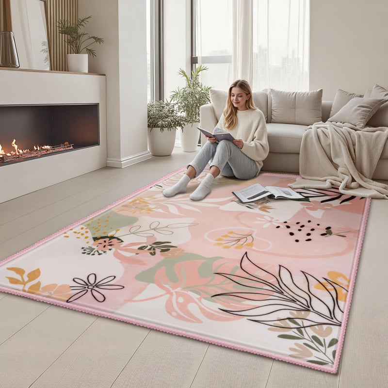 Joiedomi 5x7 Area Rugs for Living Room Non-Slip Washable Rug with Rubber Backing Large Soft Art Floral Carpet for Bedroom Kids Nursery Dining Room (Pink) - Image 2