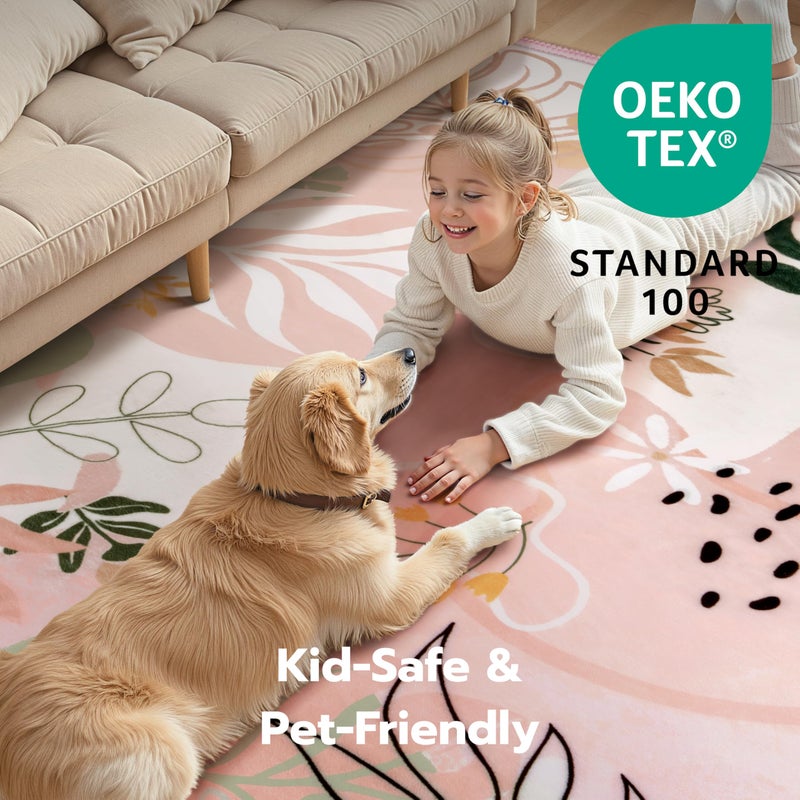 Joiedomi 5x7 Area Rugs for Living Room Non-Slip Washable Rug with Rubber Backing Large Soft Art Floral Carpet for Bedroom Kids Nursery Dining Room (Pink) - Image 4