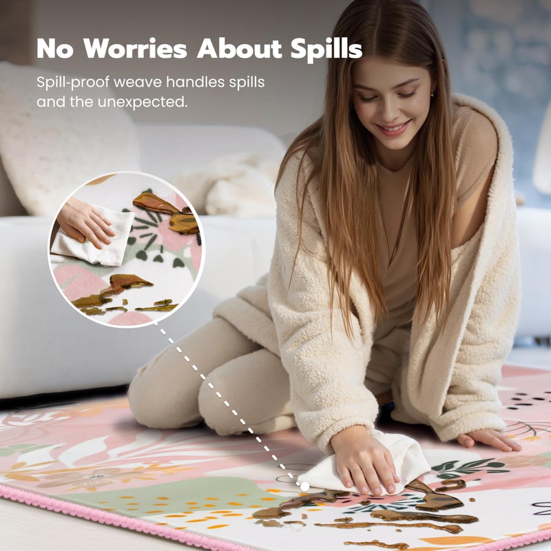 Joiedomi 5x7 Area Rugs for Living Room Non-Slip Washable Rug with Rubber Backing Large Soft Art Floral Carpet for Bedroom Kids Nursery Dining Room (Pink) - Image 5