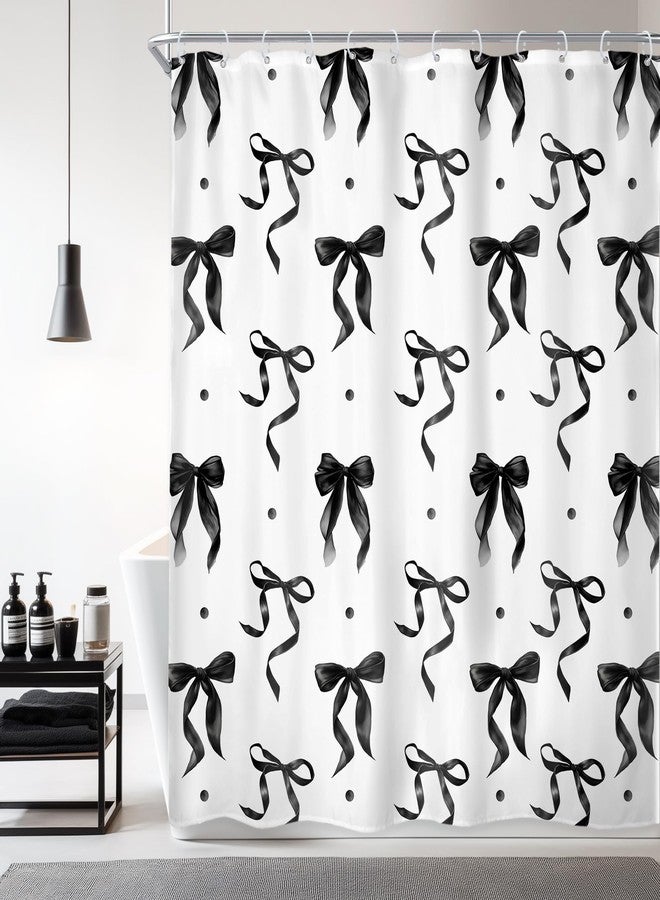 Newsely Black White Bow Shower Curtain 72Wx72L Inch Coquette Bownot Cute Girly Modern Retro Vintage Black Bathroom Accessories Set Teen Girls Women Aesthetic Waterproof Bath Decoration Home Decor - Image 1