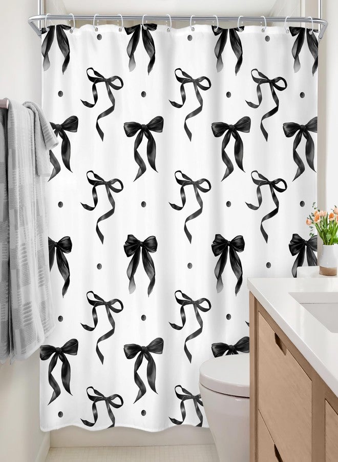 Newsely Black White Bow Shower Curtain 72Wx72L Inch Coquette Bownot Cute Girly Modern Retro Vintage Black Bathroom Accessories Set Teen Girls Women Aesthetic Waterproof Bath Decoration Home Decor - Image 4