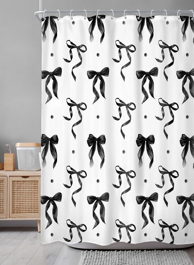 Newsely Black White Bow Shower Curtain 72Wx72L Inch Coquette Bownot Cute Girly Modern Retro Vintage Black Bathroom Accessories Set Teen Girls Women Aesthetic Waterproof Bath Decoration Home Decor - Image 2