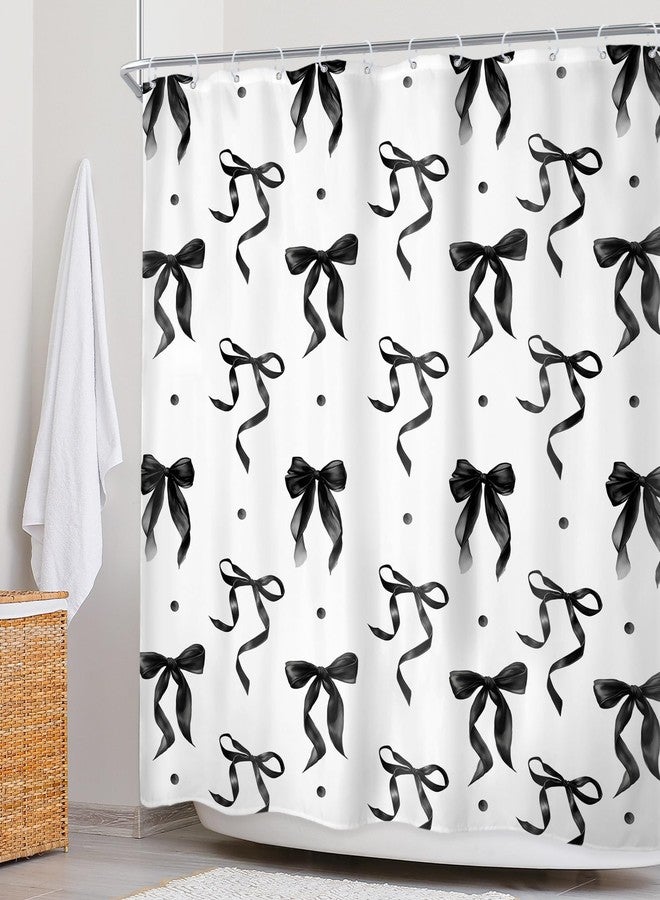 Newsely Black White Bow Shower Curtain 72Wx72L Inch Coquette Bownot Cute Girly Modern Retro Vintage Black Bathroom Accessories Set Teen Girls Women Aesthetic Waterproof Bath Decoration Home Decor - Image 3