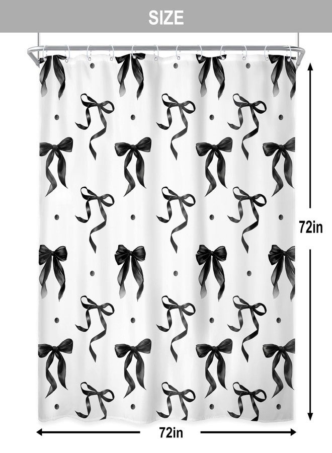 Newsely Black White Bow Shower Curtain 72Wx72L Inch Coquette Bownot Cute Girly Modern Retro Vintage Black Bathroom Accessories Set Teen Girls Women Aesthetic Waterproof Bath Decoration Home Decor - Image 5