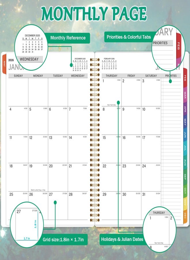Pinchoco 2026 Appointment Book/Planner - Appointment Book 2026, Jan.2026 - Dec.2026, 9" x 11", Daily/Hourly Planner 2026 with 30-Minute Increments, Twin-Wire Binding + Colorful Tabs + Back Pocket, Dreaming - Image 5
