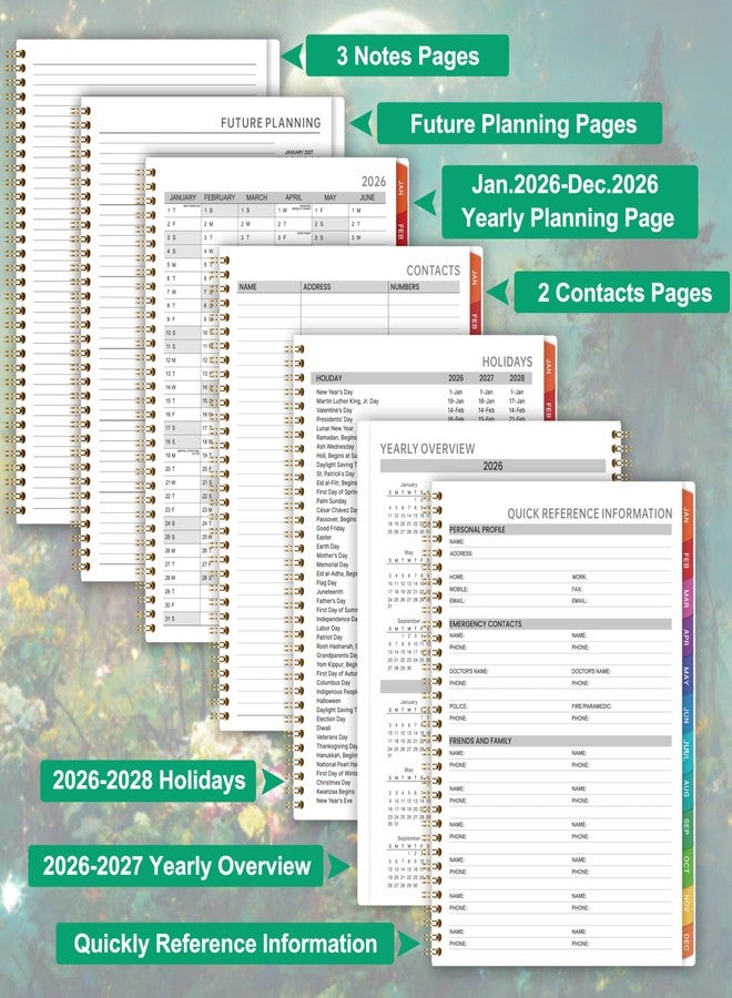 Pinchoco 2026 Appointment Book/Planner - Appointment Book 2026, Jan.2026 - Dec.2026, 9" x 11", Daily/Hourly Planner 2026 with 30-Minute Increments, Twin-Wire Binding + Colorful Tabs + Back Pocket, Dreaming - Image 4