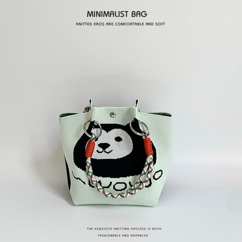 Bucket Bag Women'S Cartoon Pattern Cute Casual All-Match Underarm Bag Lunch Bag Knitted Handbag Shoulder Bag - Image 1