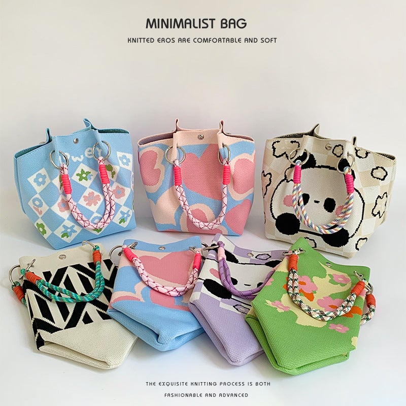 Bucket Bag Women'S Cartoon Pattern Cute Casual All-Match Underarm Bag Lunch Bag Knitted Handbag Shoulder Bag - Image 2