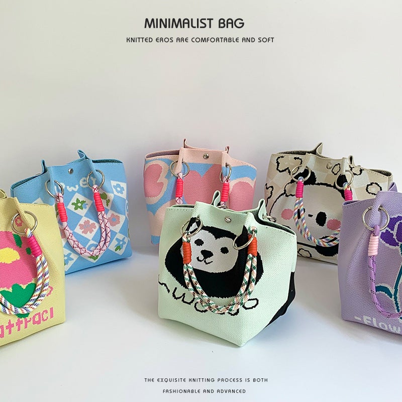 Bucket Bag Women'S Cartoon Pattern Cute Casual All-Match Underarm Bag Lunch Bag Knitted Handbag Shoulder Bag - Image 3