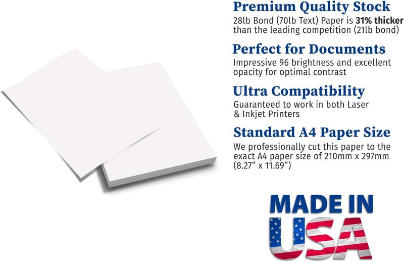 Desktop Publishing Supplies Premium A4 (8.3"x 11.7") Printer Paper - 70lb Text (105 gsm) Bright White Paper (400 Sheets) - Image 2